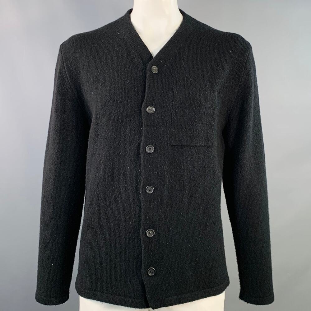 INIS MEAIN Size L Black Merino Wool Cashmere V-Neck Cardigan